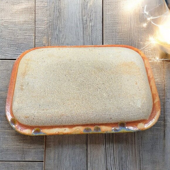 Vintage Hand Made Stoneware Pottery Dish Tray Artist Signed Embossed Butterfly - Picture 2 of 16